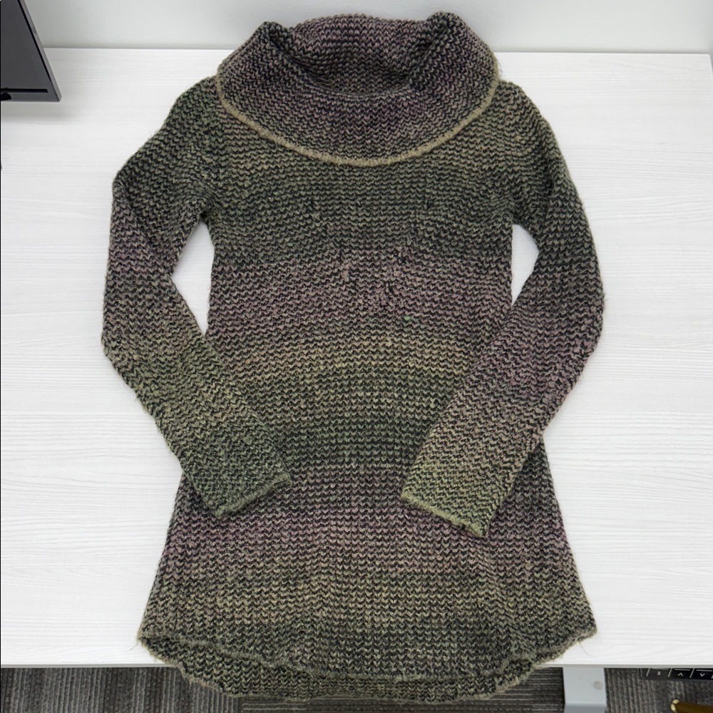 Prana Olive and Plum Cowl Neck Sweater